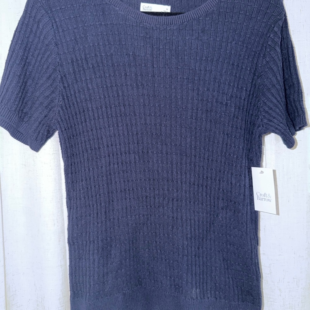 Croft & Barrow Short-Sleeve Ribbed Knit Top - Navy - Picture 3 of 4